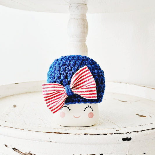 4th Of July Bow Marshmallow Mug Hat Patriotic Farmhouse Kitchen Tiered Tray Decor Crochet Hat