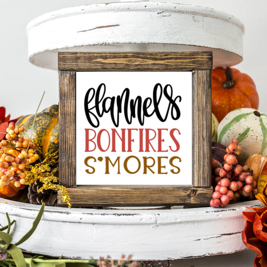 Fall Wood Sign Flannels Bonfires Smores Farmhouse Tiered Tray Decor