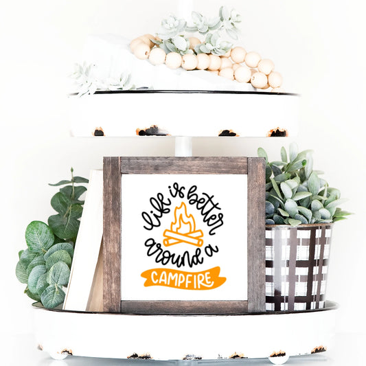 Camping Wood Sign S'more Summer Campfire Farmhouse Tiered Tray Decor