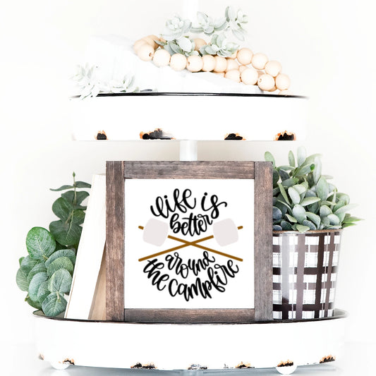Camping Wood Sign S'more Summer Campfire Farmhouse Tiered Tray Decor