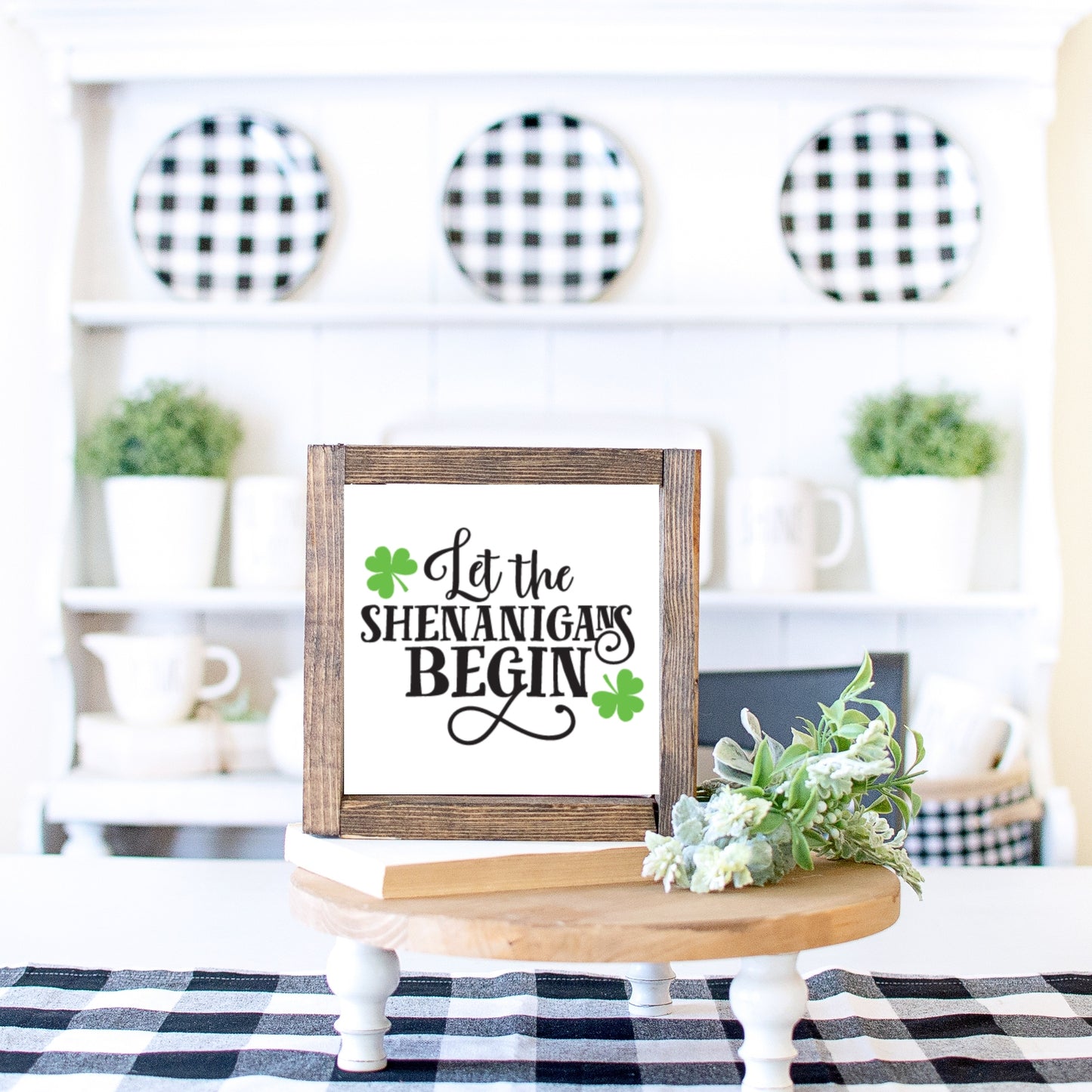 St. Patrick's Day Wood Sign Shamrock Shenanigans Farmhouse Tiered Tray Decor