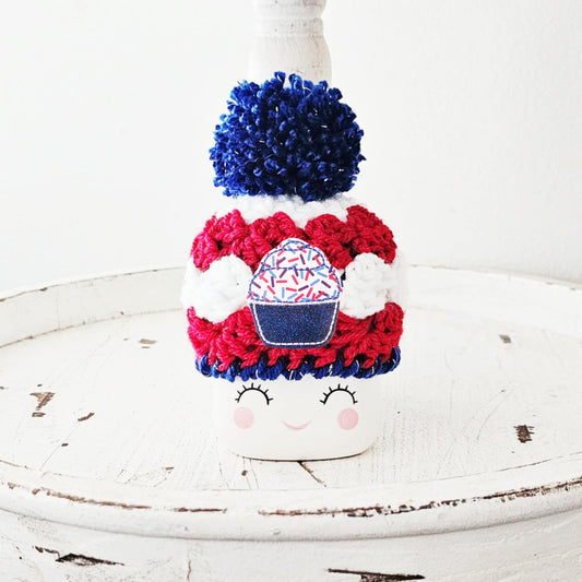4th Of July Cupcake Marshmallow Mug Hat Patriotic Farmhouse Kitchen Tiered Tray Decor Crochet Hat