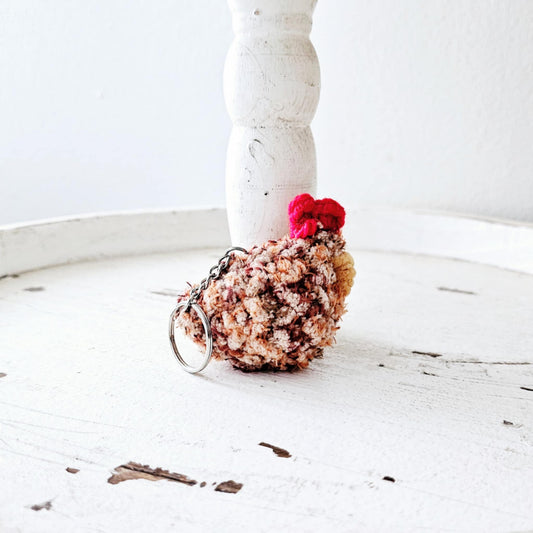 Chicken Keychain Crochet Chicken Farmhouse Animal Keychain Car Accessory