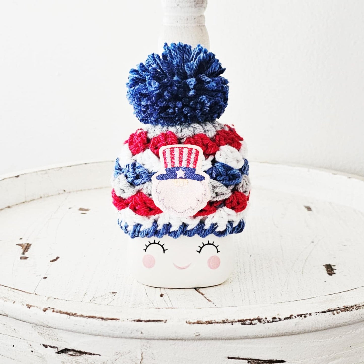 4th Of July Uncle Sam Gnome Marshmallow Mug Hat Patriotic Farmhouse Kitchen Tiered Tray Decor Crochet Hat