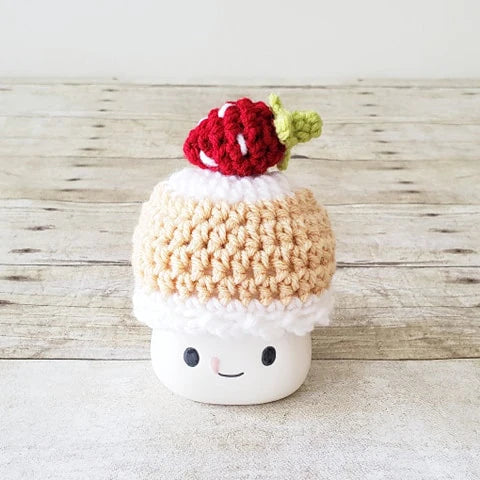 Strawberry Shortcake Marshmallow Mug Hat Summer Decor Farmhouse Kitchen Tiered Tray Decor Crochet Hat