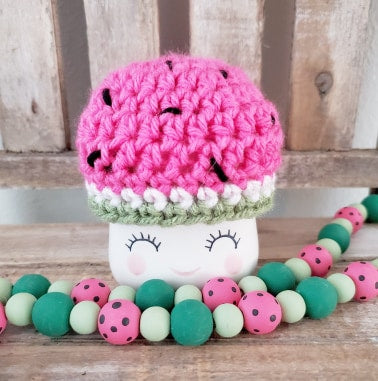Watermelon Marshmallow Mug Hat Summer Decor Farmhouse Kitchen Tiered Tray Decor Crochet Hat