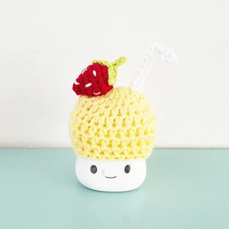 Strawberry Lemonade Marshmallow Mug Hat Summer Decor Farmhouse Kitchen Tiered Tray Decor Crochet Hat