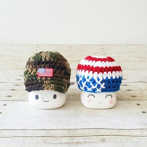 4th Of July American Flag Camo Marshmallow Mug Hat Patriotic Farmhouse Kitchen Tiered Tray Decor Crochet Hat