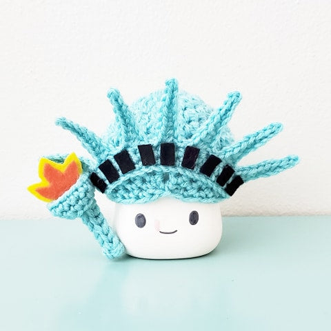 4th Of July Marshmallow Mug Hat Statue Of Liberty Patriotic Farmhouse Kitchen Tiered Tray Decor Crochet Hat