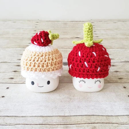 Strawberry Shortcake Marshmallow Mug Hat Summer Decor Farmhouse Kitchen Tiered Tray Decor Crochet Hat