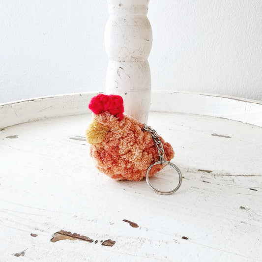Chicken Keychain Crochet Chicken Farmhouse Animal Keychain Car Accessory