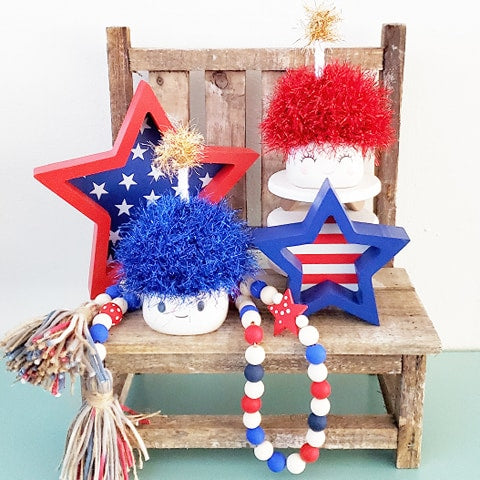 4th Of July Marshmallow Mug Hat Firecracker Fireworks Patriotic Farmhouse Kitchen Tiered Tray Decor Crochet Hat