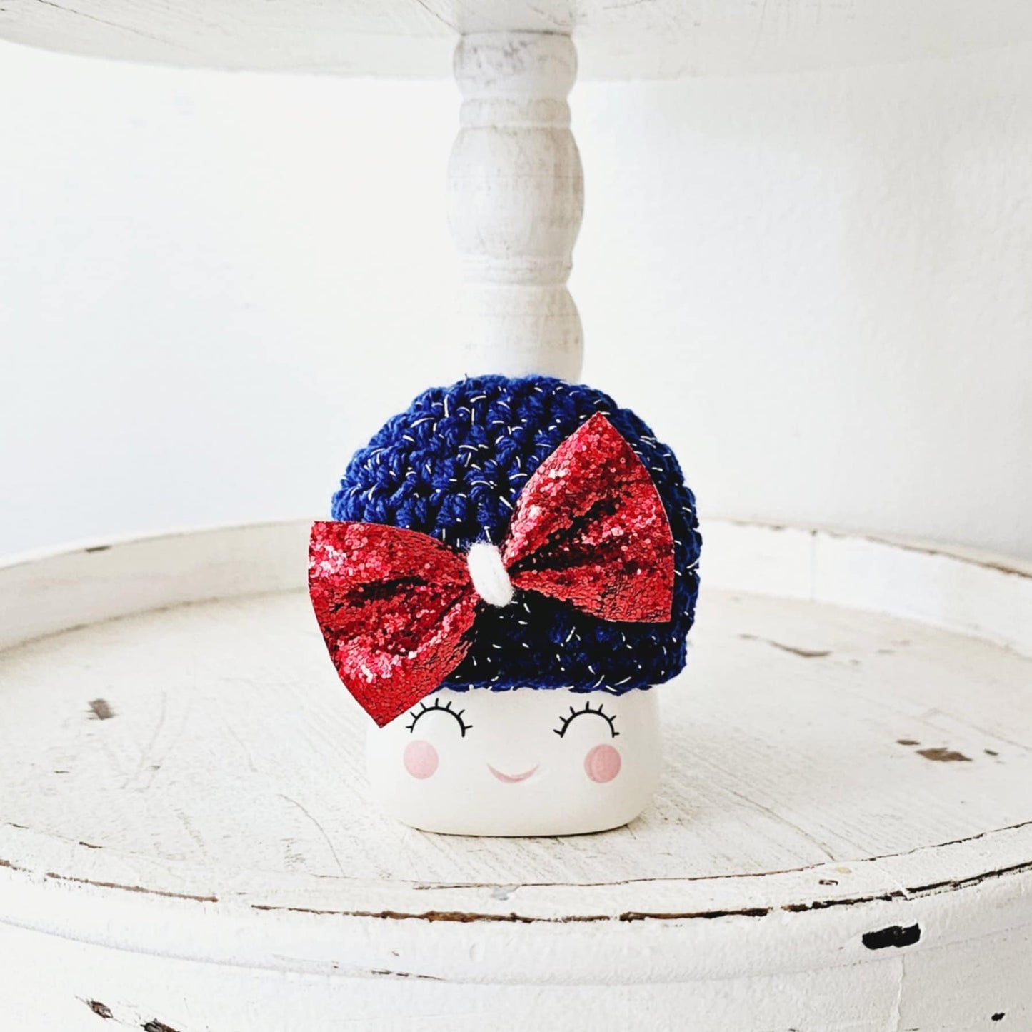 4th Of July Bow Marshmallow Mug Hat Patriotic Farmhouse Kitchen Tiered Tray Decor Crochet Hat