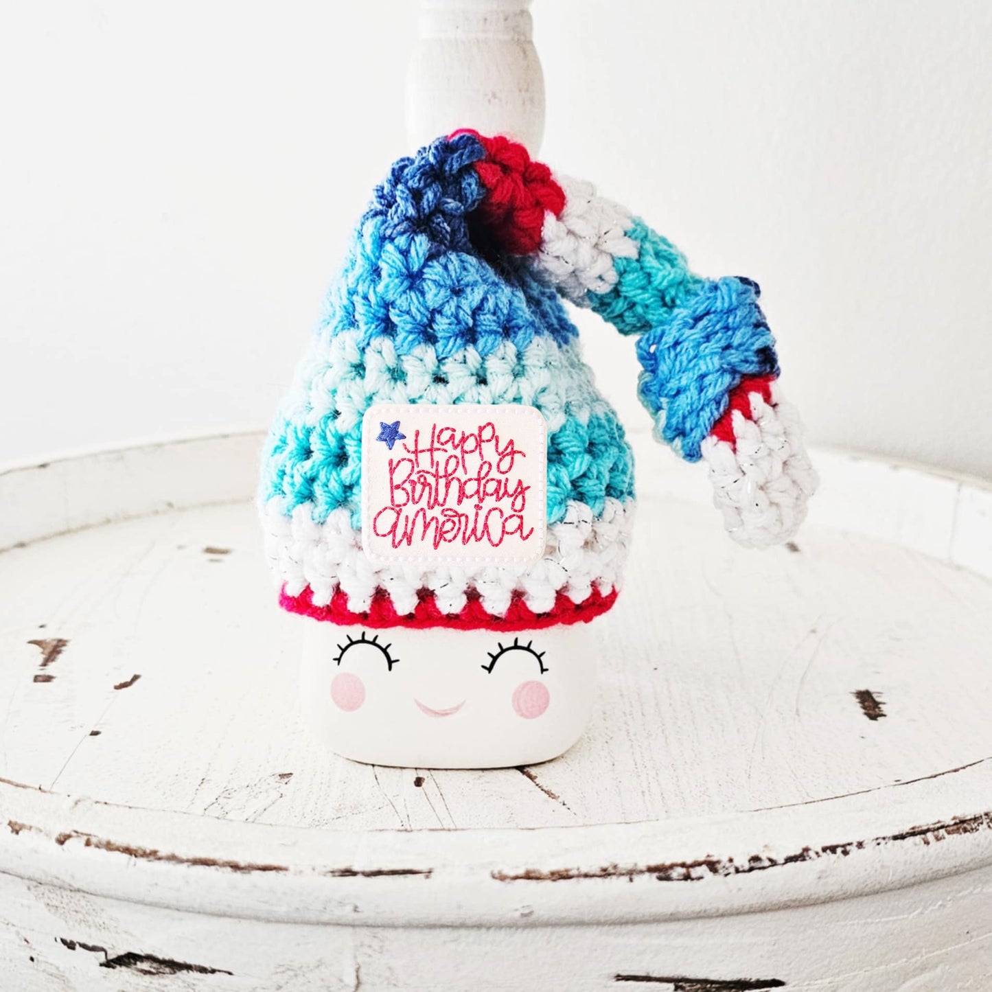 4th Of July Happy Birthday America Marshmallow Mug Hat Patriotic Farmhouse Kitchen Tiered Tray Decor Crochet Hat