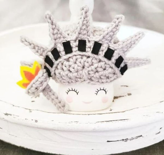 4th Of July Marshmallow Mug Hat Statue Of Liberty Patriotic Farmhouse Kitchen Tiered Tray Decor Crochet Hat