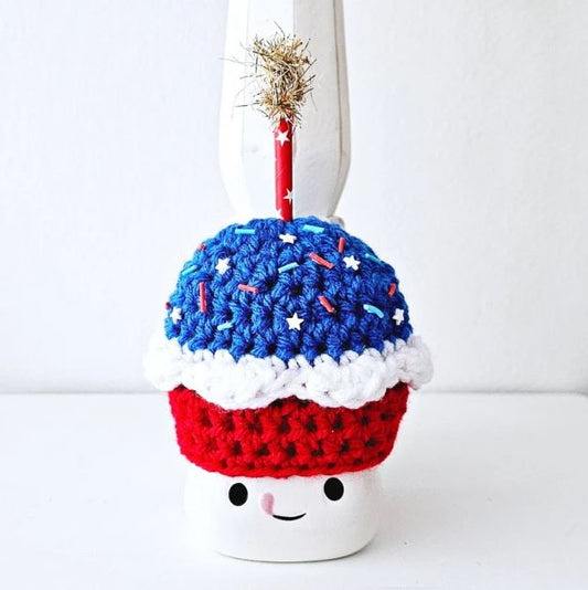 4th Of July Cupcake Marshmallow Mug Hat Patriotic Farmhouse Kitchen Tiered Tray Decor Crochet Hat