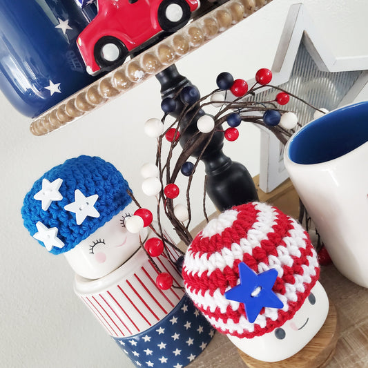 4th Of July American Flag Camo Marshmallow Mug Hat Patriotic Farmhouse Kitchen Tiered Tray Decor Crochet Hat