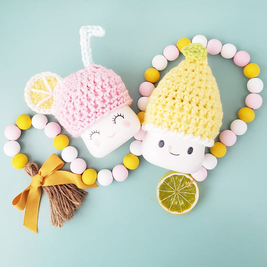 Lemonade Marshmallow Mug Hat Lemon Summer Decor Farmhouse Kitchen Tiered Tray Decor Crochet Hat