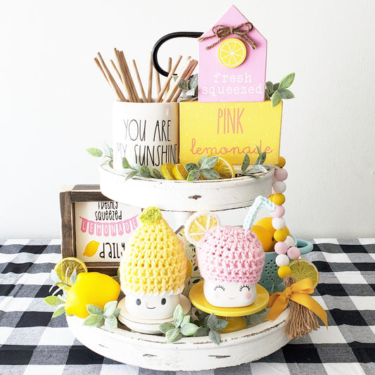 Lemonade Marshmallow Mug Hat Lemon Summer Decor Farmhouse Kitchen Tiered Tray Decor Crochet Hat