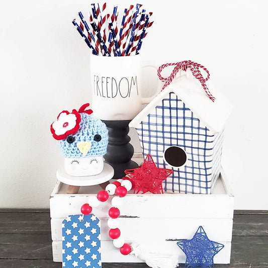 4th Of July Bird Marshmallow Mug Hat Patriotic Farmhouse Kitchen Tiered Tray Decor Crochet Hat