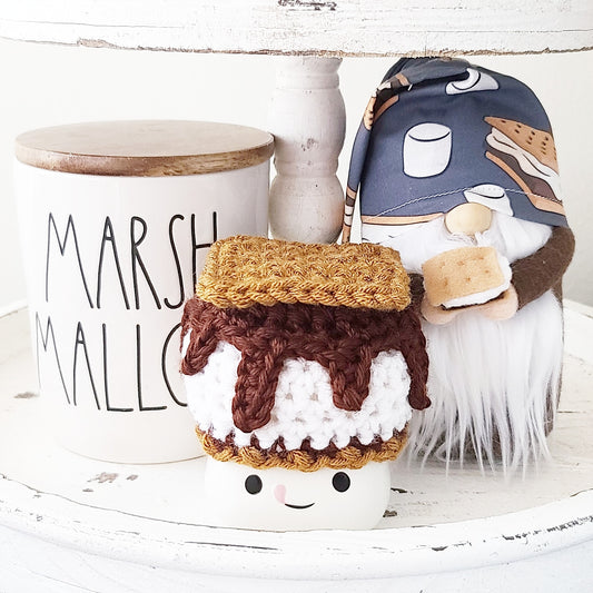 Smore's Campfire Marshmallow Mug Hat Summer Camping Crochet Hat Farmhouse Tiered Tray Decor