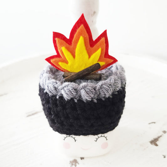 Smore's Campfire Marshmallow Mug Hat Summer Camping Crochet Hat Farmhouse Tiered Tray Decor