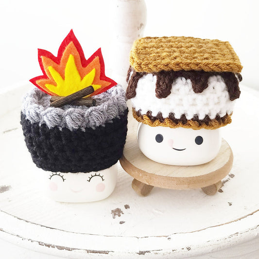 Smore's Campfire Marshmallow Mug Hat Summer Camping Crochet Hat Farmhouse Tiered Tray Decor