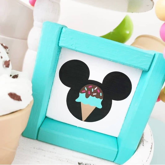 Ice Cream Wood Sign Mickey Mouse Minnie Mouse Ice Cream Farmhouse Kitchen Tiered Tray Decor