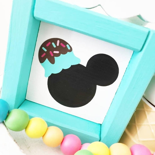 Ice Cream Wood Sign Mickey Mouse Minnie Mouse Ice Cream Farmhouse Kitchen Tiered Tray Decor