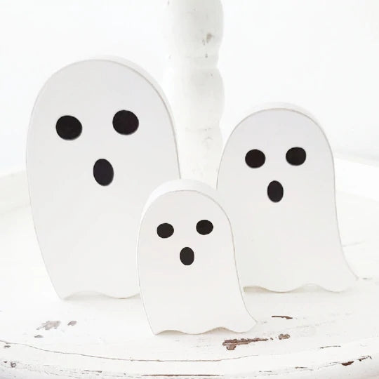 Ghost Decor Halloween Ghost Tiered Tray Decor Set Wood Ghost Sign Wood Bead Garland Ghost Bookstack