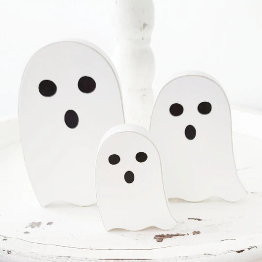 Ghost Decor Halloween Ghost Tiered Tray Decor Set Wood Ghost Sign Wood Bead Garland Ghost Bookstack