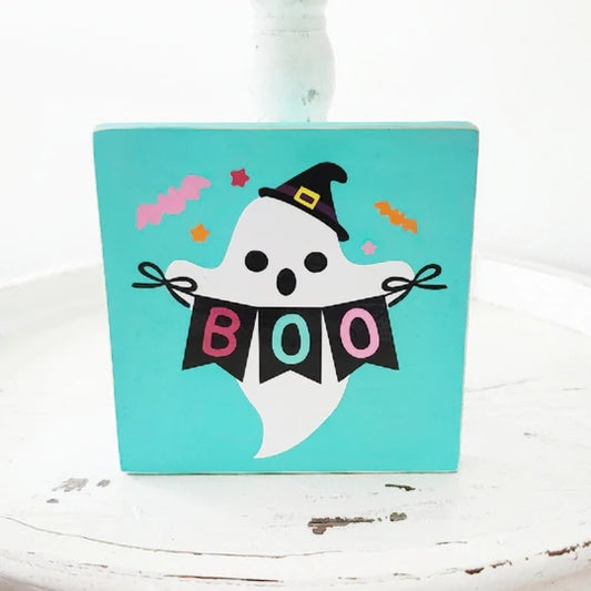 Ghost Decor Halloween Ghost Tiered Tray Decor Set Wood Ghost Sign Wood Bead Garland Ghost Bookstack