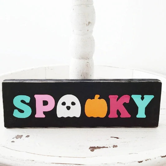 Ghost Decor Halloween Ghost Tiered Tray Decor Set Wood Ghost Sign Wood Bead Garland Ghost Bookstack