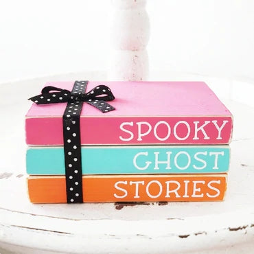 Wood Book Stack Halloween Spooky Ghost Stories Farmhouse Tiered Tray Decor