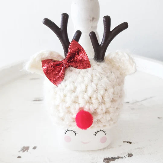 Christmas Marshmallow Mug Hat Fuzzy Bow Reindeer Winter Farmhouse Kitchen Tiered Tray Decor