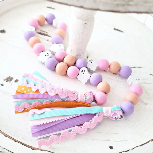 Ghost Wood Bead Garland Halloween Decor Spooky Haunted Farmhouse Tiered Tray Decor