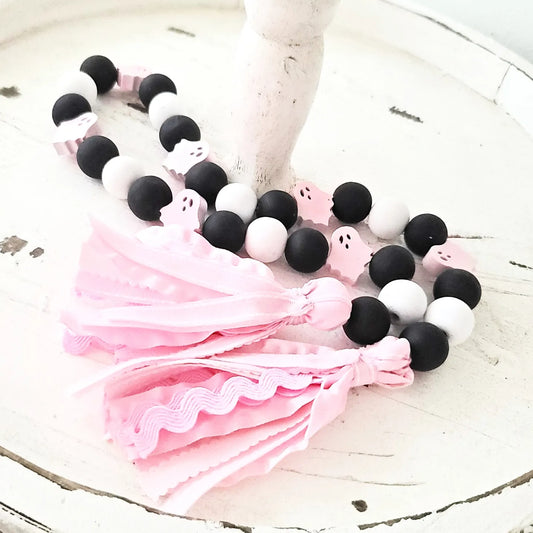 Ghost Wood Bead Garland Halloween Decor Spooky Haunted Farmhouse Tiered Tray Decor