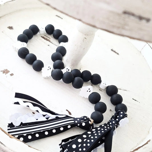 Ghost Wood Bead Garland Halloween Decor Spooky Haunted Farmhouse Tiered Tray Decor