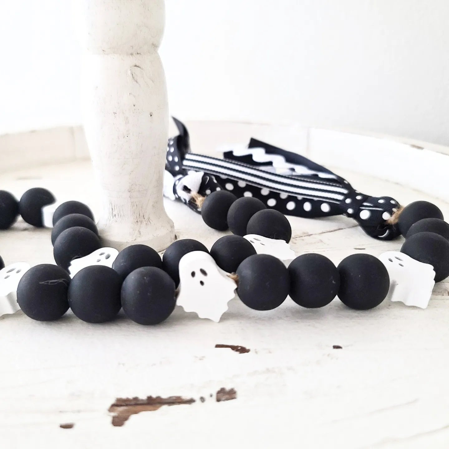 Ghost Wood Bead Garland Halloween Decor Spooky Haunted Farmhouse Tiered Tray Decor