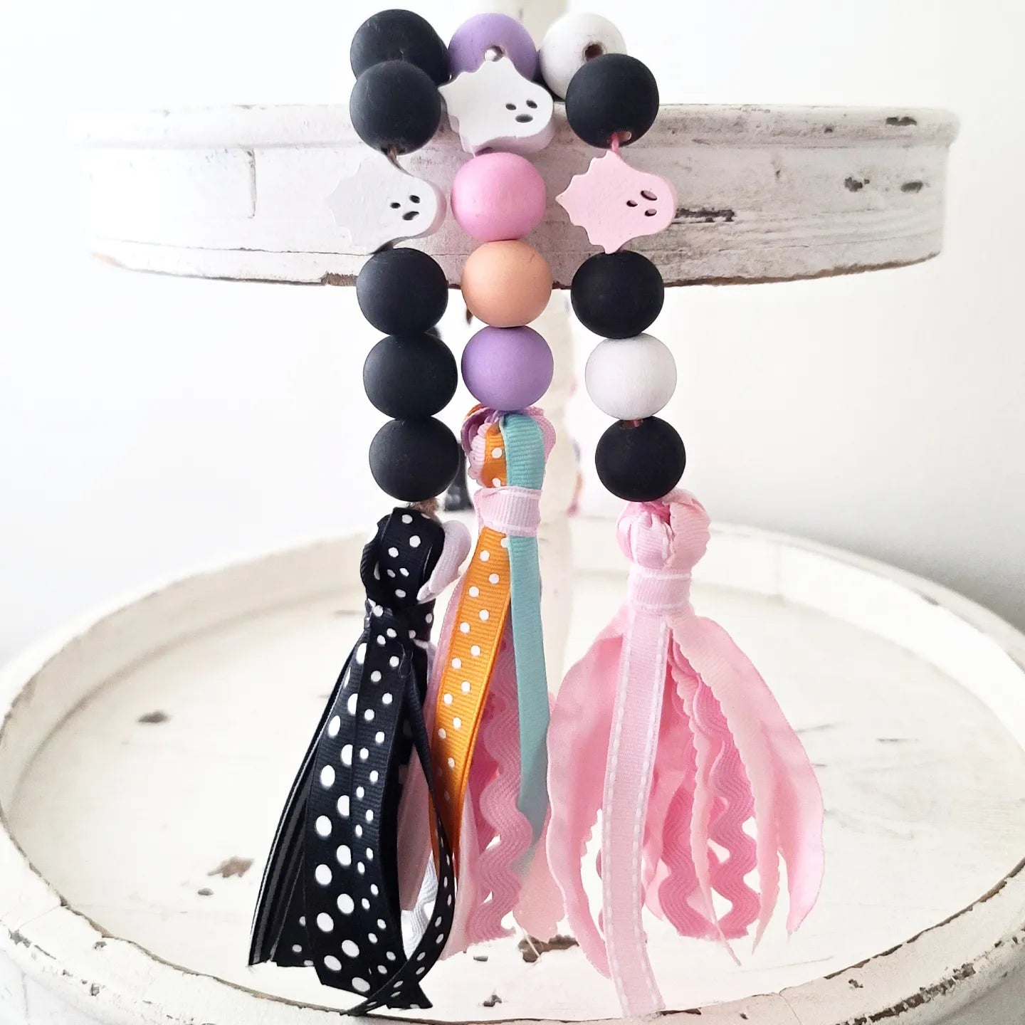 Ghost Wood Bead Garland Halloween Decor Spooky Haunted Farmhouse Tiered Tray Decor
