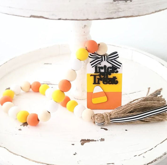 Candy Corn Wood Bead Garland Halloween Decor Farmhouse Tiered Tray Decor