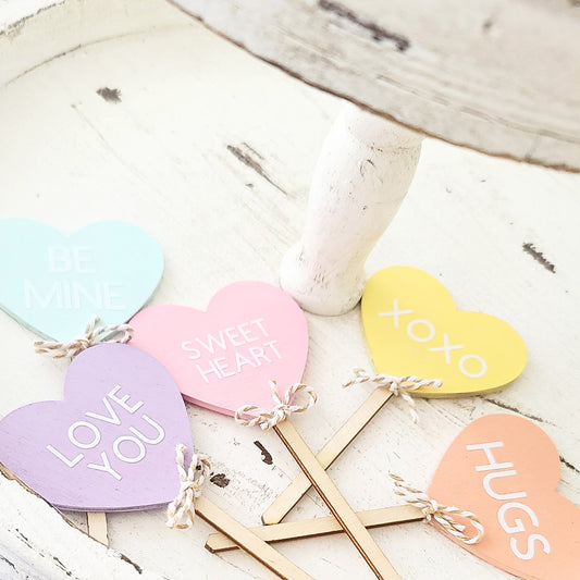 Valentine's Day Decor Wood Candy Conversation Hearts Wood Lollipop Farmhouse Kitchen Tiered Tray Decor