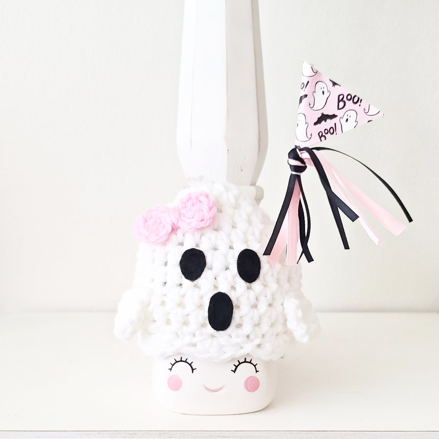 Pastel Halloween Decor Pink Ghost Pennant Flag Spooky Boo Haunted Farmhouse Tiered Tray Decor