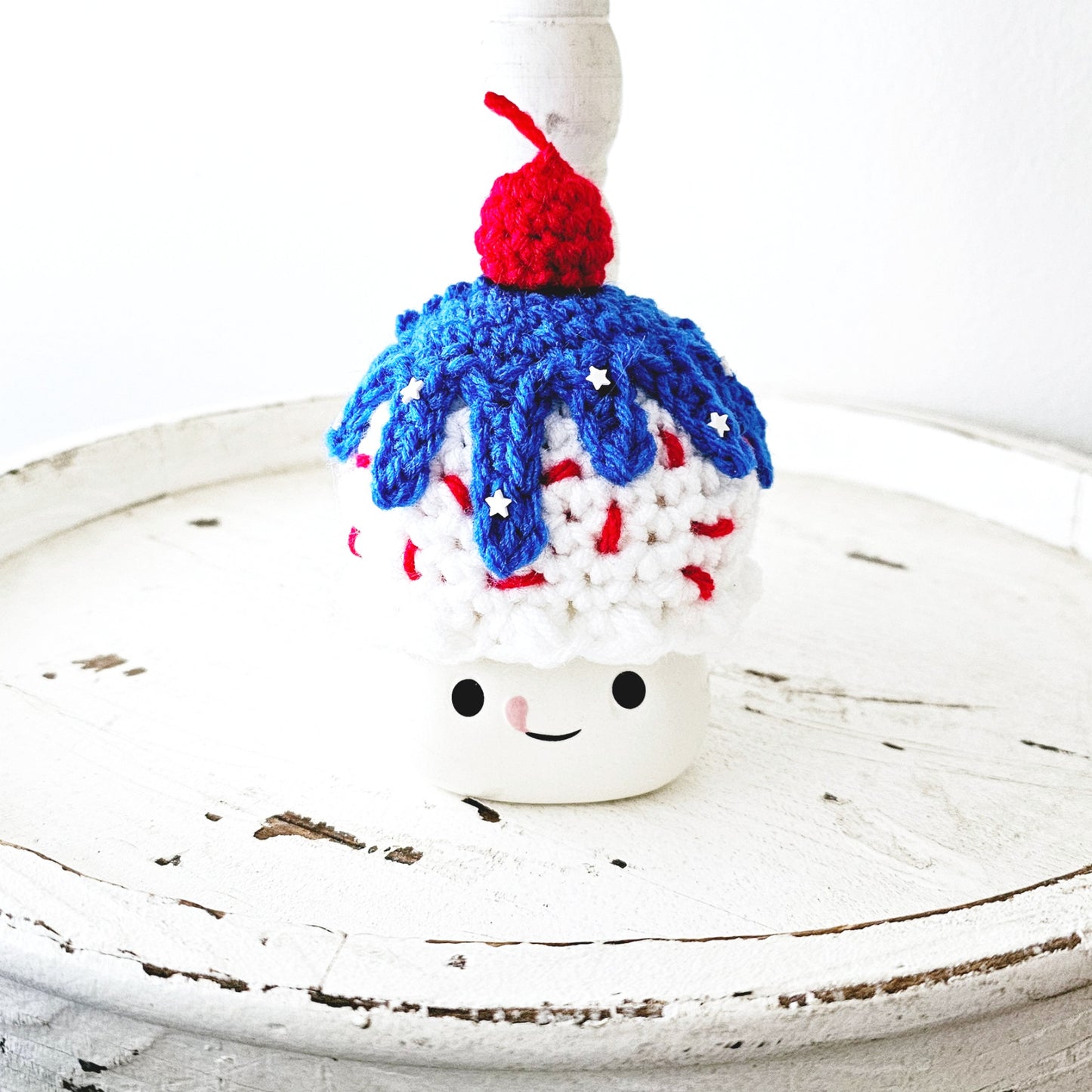 4th Of July USA Patriotic Girl Ice Cream Sundae Marshmallow Mug Hat Patriotic Farmhouse Kitchen Tiered Tray Decor Crochet Hat
