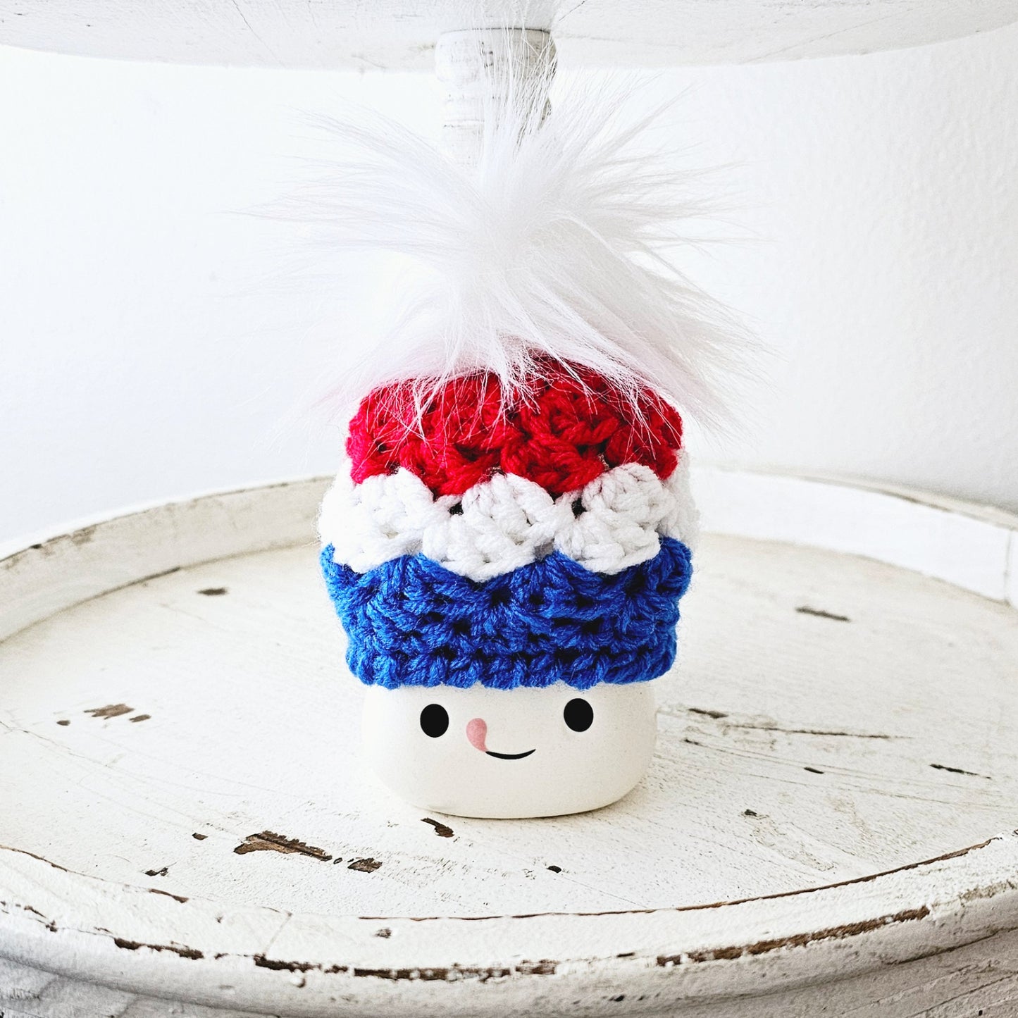 4th Of July Marshmallow Mug Hat Patriotic Farmhouse Kitchen Tiered Tray Decor Crochet Hat