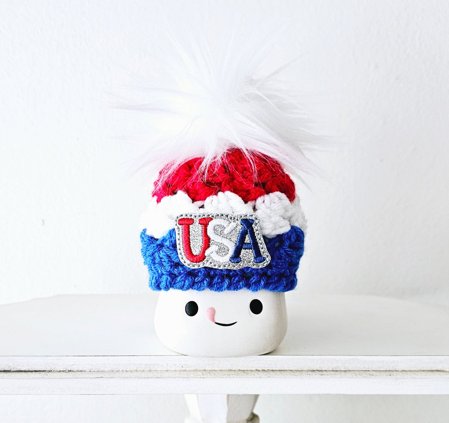 4th Of July USA Patriotic Girl Ice Cream Sundae Marshmallow Mug Hat Patriotic Farmhouse Kitchen Tiered Tray Decor Crochet Hat