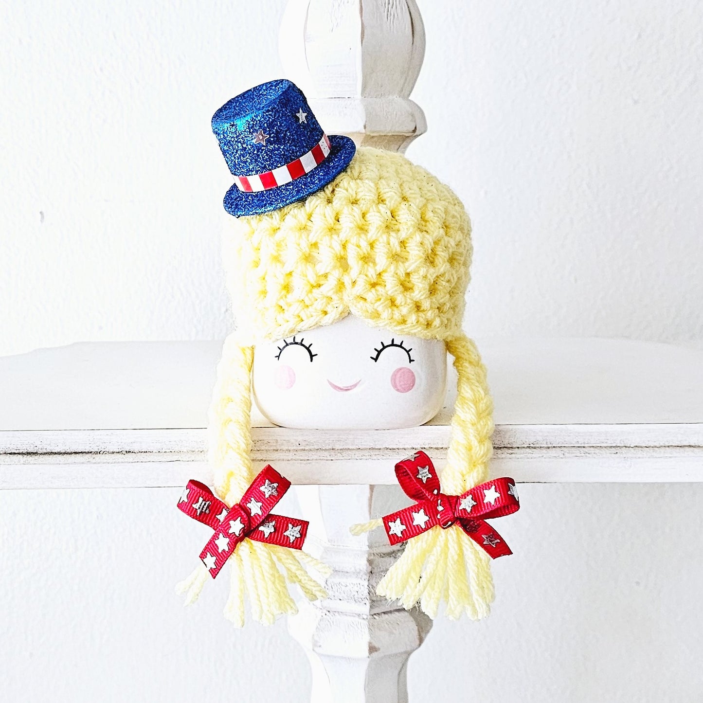 4th Of July USA Patriotic Girl Ice Cream Sundae Marshmallow Mug Hat Patriotic Farmhouse Kitchen Tiered Tray Decor Crochet Hat