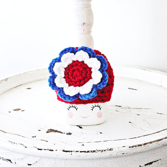 4th Of July Flower Marshmallow Mug Hat Patriotic Farmhouse Kitchen Tiered Tray Decor Crochet Hat