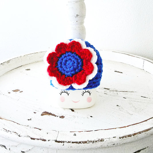 4th Of July Flower Marshmallow Mug Hat Patriotic Farmhouse Kitchen Tiered Tray Decor Crochet Hat