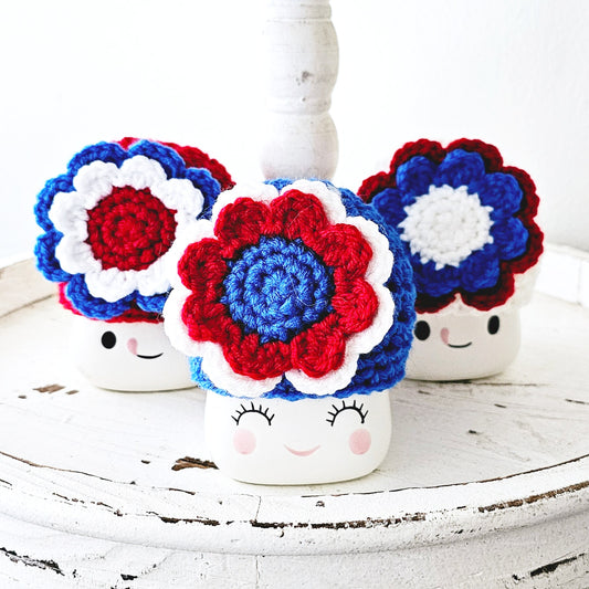 4th Of July Flower Marshmallow Mug Hat Patriotic Farmhouse Kitchen Tiered Tray Decor Crochet Hat